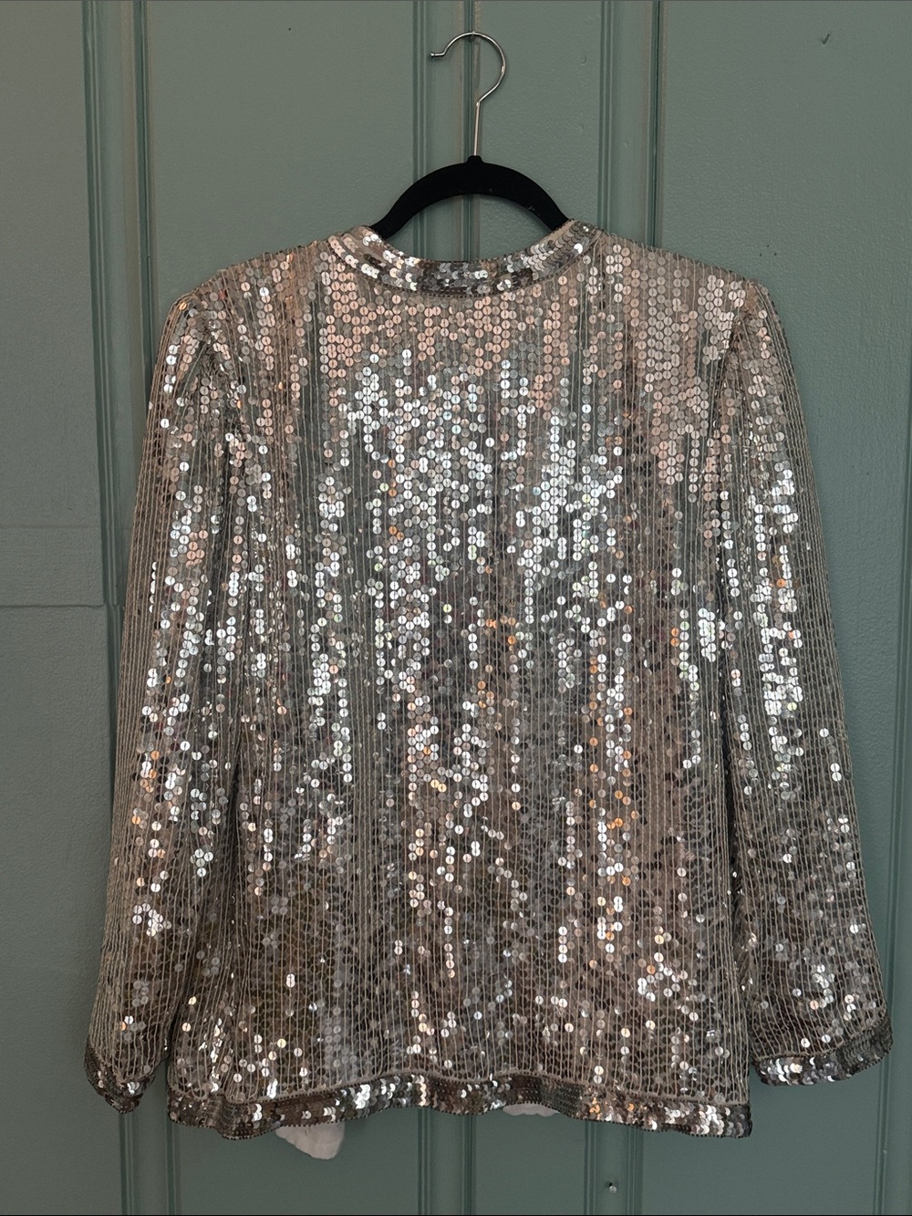 Vintage 70s 80s Champ Ellyse Silver Sequin Blazer Jacket w Disco Festival Vibes - Picture 7 of 12